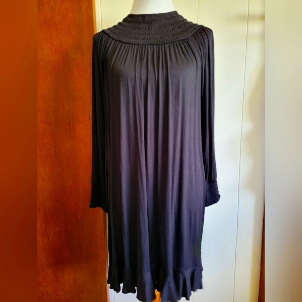 Anne Taylor LOFT Black Long Sleeve Dress With Ruched Bodice And Cuffs M
